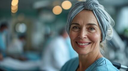 Portrait of smiling senior woman with turban looking at camera in hospital.