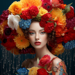 beauty of rain by photographing models holding umbrellas made entirely of vibrant flowers