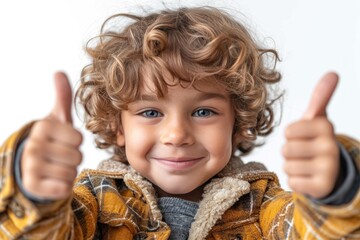 portrait of a  happy  little boy with thumbs up
 - obrazy, fototapety, plakaty