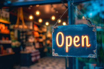 Softly Defined 'Open' Sign in Business Scene