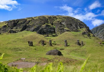 The Rano Raraku Moai are a series of monolithic volcanic stone sculptures located on Easter Island,...
