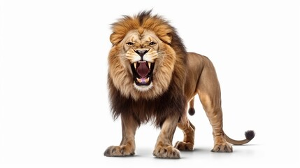 angry lion showing its fangs on a white background