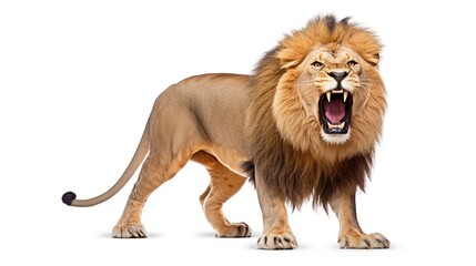 angry lion showing its fangs on a white background