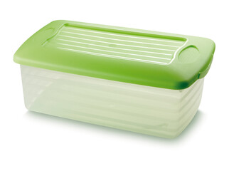 Taper verde para guardar comida sobre fondo blanco. Green taper to store food on white background.