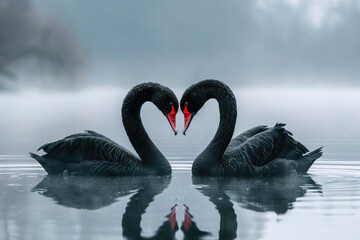 Fototapeta premium Lakeside Passion: A Ballet of Black Swan Love
