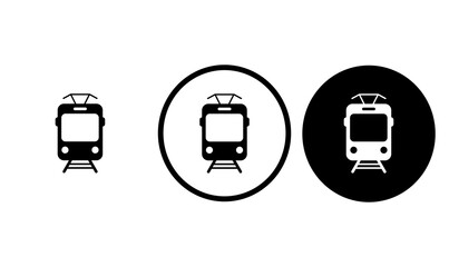 icon tram black outline for web site design 
and mobile dark mode apps 
Vector illustration on a white background - obrazy, fototapety, plakaty