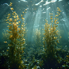 Fototapeta na wymiar Emerald Deep Ocean Floor Swaying Seaweed
