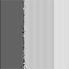 Vertical lines or thin stripes form a gradient in thickness. There is a wavy distortion between some of them.