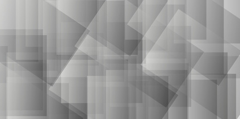 Abstract minimal geometric white and gray light background design. white paper transparent material in triangle technology and square shapes in random geometric pattern.