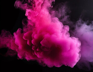 Fototapeta premium Enchanting Nebula: Fluffy Magenta and Pink Ink Smoke on Black