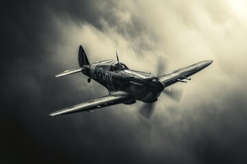 WW2 fighter plane flying through the air. Generative AI