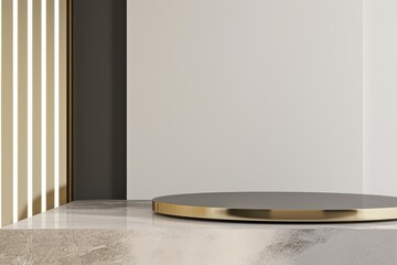 close-up of a smooth geometric round podium, luxury and aesthetics, beige color, minimalism