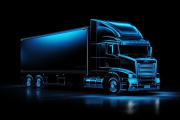 Blue truck on black background for business elements, printing, and posters. Generative AI