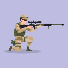 Vector Flat Military Officer Holding Sniper