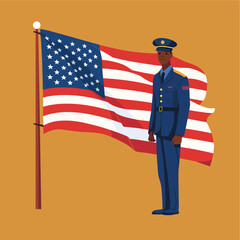 Vector Flat Military Veteran Holding American Flag