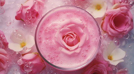 A bowl of refreshing and cooling rose water milkshake, a popular beverage during Ramadhan