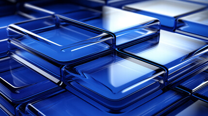 Abstract neon background with blue transparent blocks.