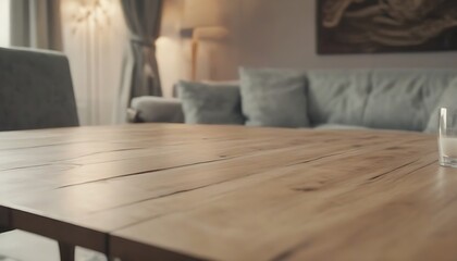 Empty wooden table in a clean, elegant modern indoor 
home interior 