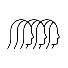 Simple thin line icon of three women, females, ladies, girls or twin sisters 