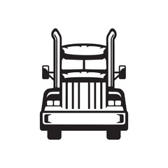 Front view semi-trailer truck simple icon black and white