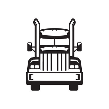 Front view semi-trailer truck simple icon black and white