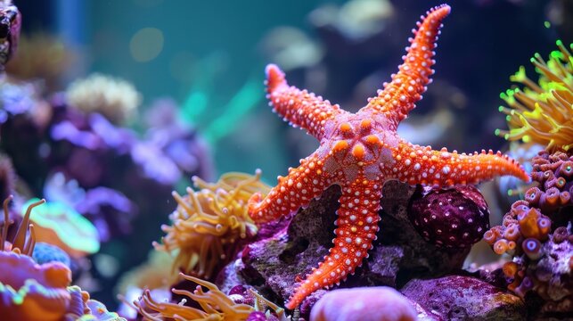 Fromia seastar in coral reef aquarium tank is one of the most amazing living decorations