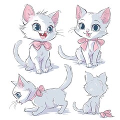 Naklejka premium Illustration of a cute kitten with a pink bow and a heart. Character sheet