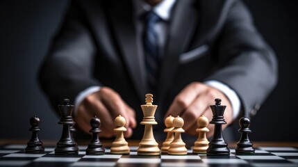 chess battle, victory, success, team leader, teamwork, business strategy, chess gold and silver king surrounded with SILVER and GOLD chess pieces on game competition,  generate by AI