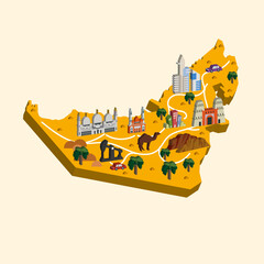 abstract isometric simple 3d map design of UAE 