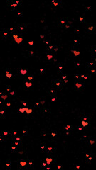 Red hearts illustration on black vertical background.