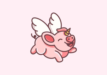 Obraz na płótnie Canvas Flying pig mascot logo