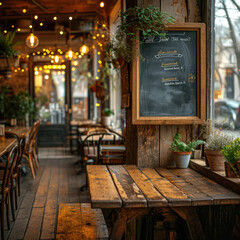 Fototapeta na wymiar Farm-to-Table Restaurant with Empty Chalk Menu Board