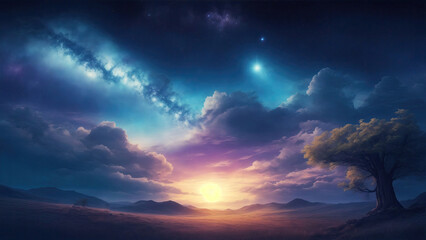 Fototapeta premium Beautiful celestial sky fantasy with bright star in the sky nature landscape