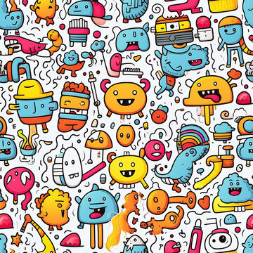 Seamless pattern with sweet characters