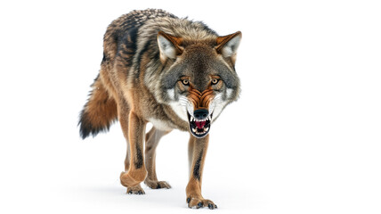 Fototapeta premium Portrait of a furious gray wolf. Angry wolf roaring isolated on transparent background. PNG. 