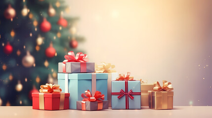 Gift background with copy space for Christmas gifts, holiday or birthday