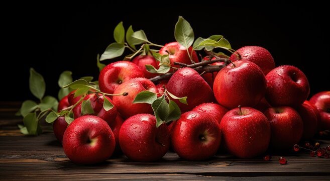 Vibrant and nourishing, a bunch of locally grown red apples with verdant leaves entice with their wholesome superfood potential for a natural, vegetarian diet