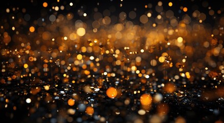 Amber and gold lights blur in the night, illuminating an outdoor gathering with a warm and inviting glow