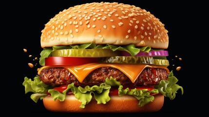 hamburger on black background,generate ai	