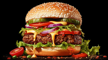 hamburger on a black background,generate ai	