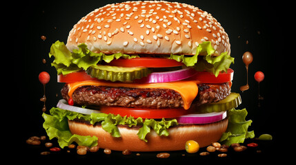 hamburger on black background,generate ai	