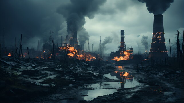 smoke stacks emmitting carbon pollution into the sky causing climate change