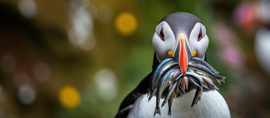 Sand eels held by Atlantic Puffin.