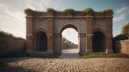 Obraz premium Entrance of a medieval roman kingdom with arch and columns from Generative AI