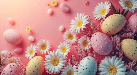 a border full of easter eggs, flowers