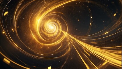 Obraz premium Spinning spiral vortex of yellow light streaks and particles, technology and sci-fi ad concept from Generative AI