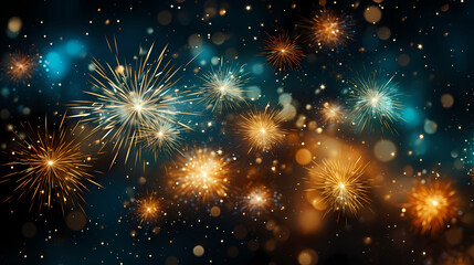 Fototapeta premium Beautiful creative holiday background with fireworks and sparkles