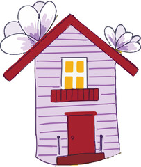 Cartoon cute cozy dreamlike house with flowers