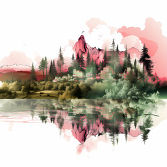 Mountain peak summit illustration. Outdoor hiking adventure icon. Alpine wilderness travel symbol isolated on white