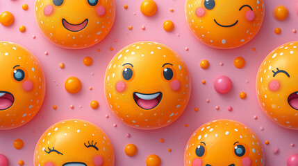 seamless background with eggs, cute emoticons, stickers, emoji, on a bright background